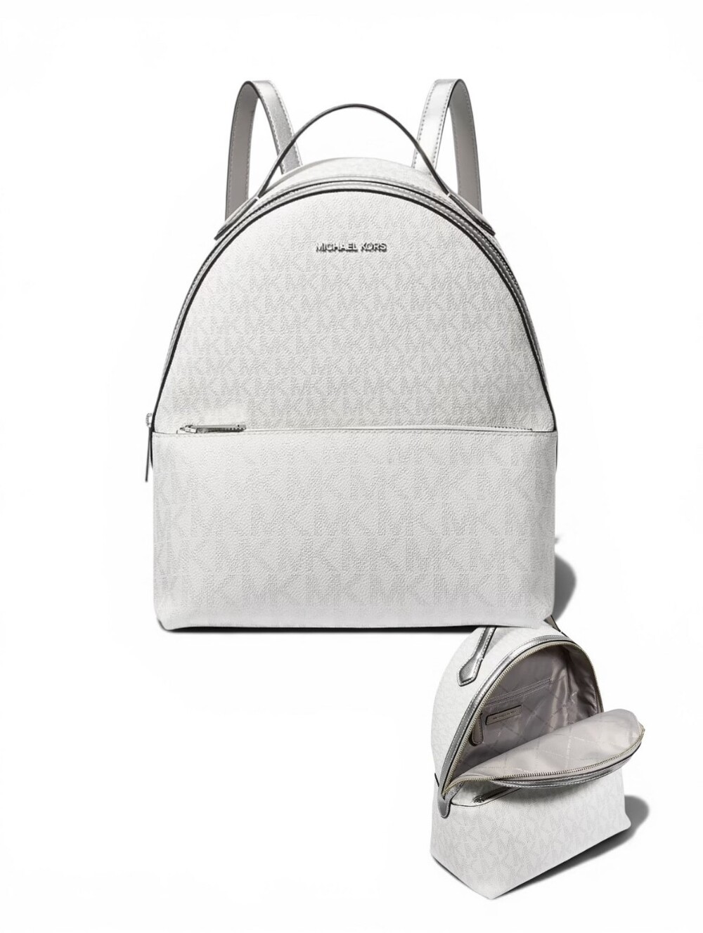 Michael Kors Women’s Medium Two-Tone Signature Logo Backpack -Silver/White